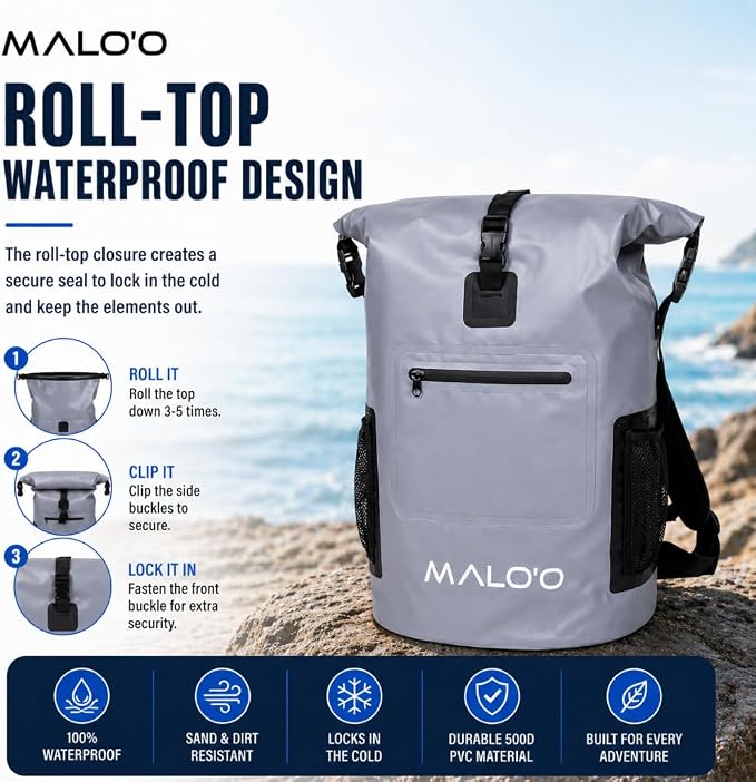Malo’o Pro Insulated Backpack Cooler, Leakproof Soft Cooler Backpack for Camping, Fishing, Hiking, Kayaking, Beach