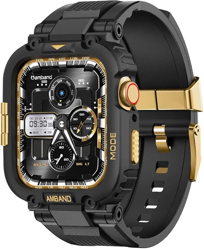 amBand Bands Compatible with Apple Watch 9/8/7 41mm, M1 Sport Series Rugged Case with TPU Strap Military Protective Tough Cover Bumper for iWatch SE3/SE2/SE/6/5/4 40mm Men Black Gold