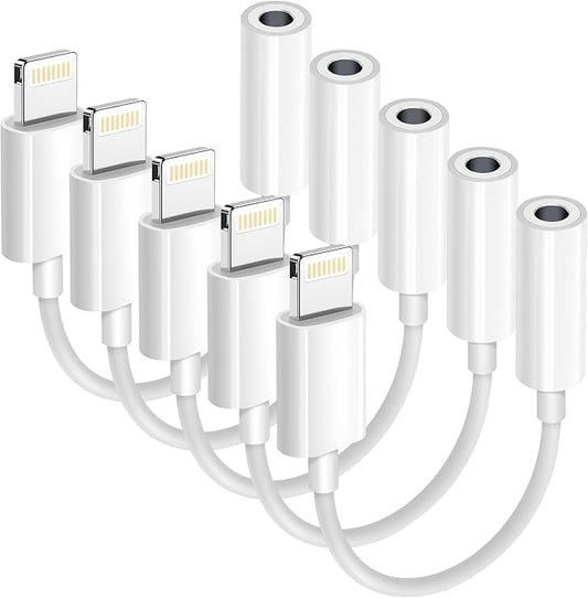 Apple MFi Certified 5 Pack Lightning to 3.5 mm Headphone Jack Adapter for iPhone, iPhone Aux Adapter Converter Dongle Audio Cable Compatible with iPhone 14 13 12 11 X XS 8 7 White