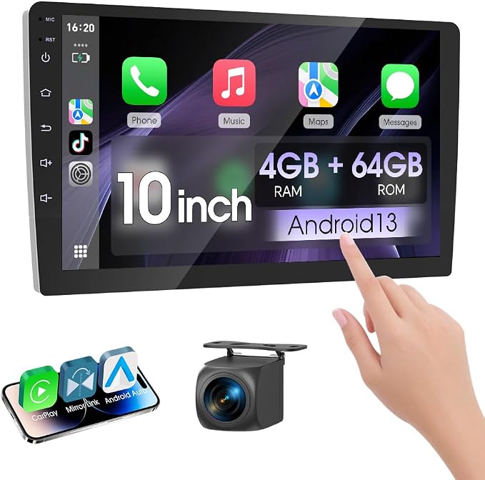 Haudio 10.1 Inch Car Stereo Double Din Radio Touchscreen with Backup Camera, Car Audio Support Wireless Apple CarPlay and Wireless Android Auto,Mirror Link,AUX,FM/AM|Double din car Radio