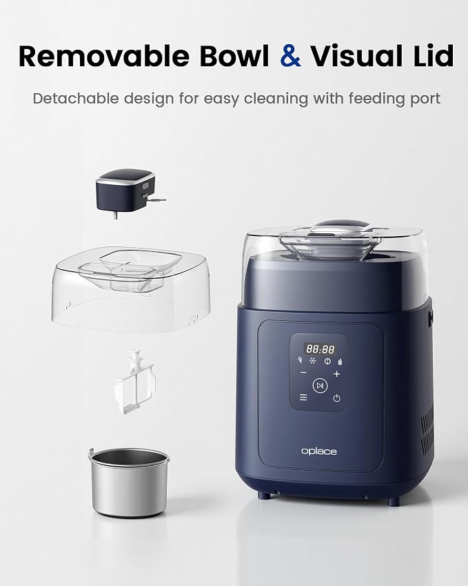 4-in-1 Compressor Ice Cream Maker (1.0Qt), No Pre-Freezing, Automatic Yogurt Maker, Gelato Sorbet Frozen Yogurt Soft Serve Machine, Compact Vertical Design for Home Kitchen(Blue)