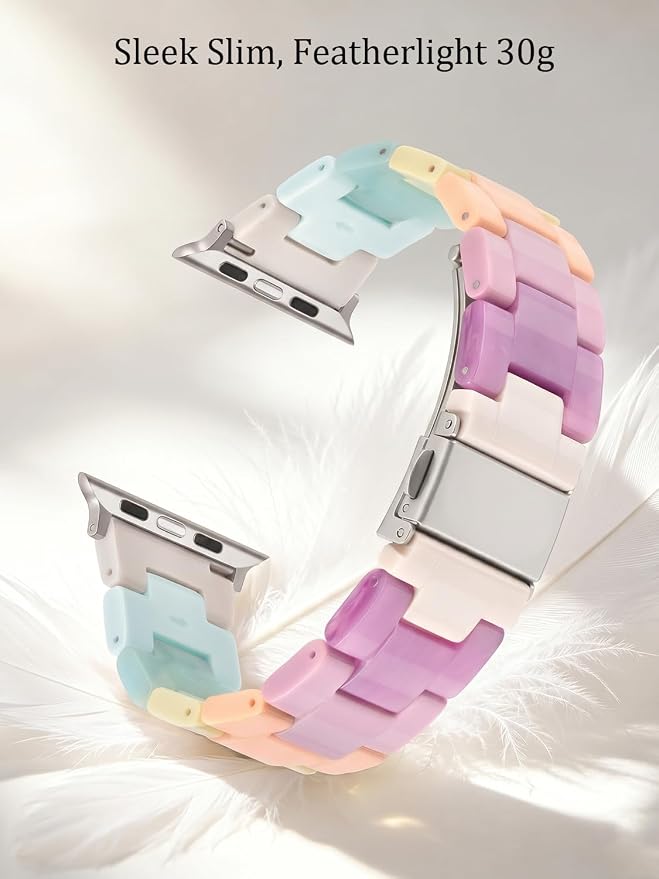 V-MORO Resin Bands Compatible with Apple Watch Series 11/10/9/8/7 Band 40/41/42mm Lightweight Fashion Strap Bracelet with Starlight Buckle for iwatch Series SE/6/5/4/3/2/1(Bonbon Rainbow,38/40/41/42mm)