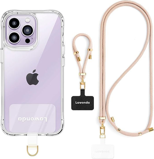 2 Pads Phone Lanyard Adjustable Crossbody Cell Phone Neck Strap Universal Mobile Phone Wrist Lanyard + 2pcs Cellphone Patch Tether Tab for Travel Essentials Lemonade Pink