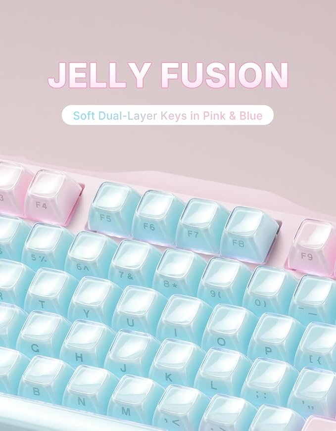GravaStar Mercury K1 Lite 75% Gaming Keyboard, 2.4GHz/BT/Wired Tri-Mode Wireless Keyboard, Gasket Hot Swappable Mechanical Keyboard, Pre-lubed Linear Switches, Jelly Keycaps, RGB Backlit【Aurora Mist】