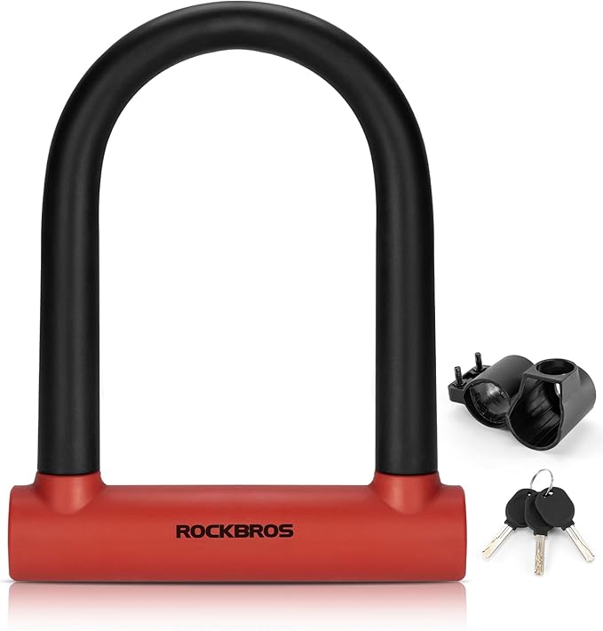 ROCKBROS U Lock Bike U Lock with Cable Heavy Duty Anti Theft Bike Lock U-Lock 4 ft Cable Mounting Bracket for Bikes eBikes Motorcycles Scooters