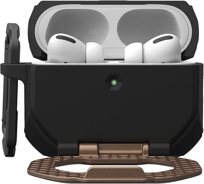 URBAN ARMOR GEAR UAG Designed for AirPods Pro 3rd Gen Case - Built-in Phone Stand Detachable Carabiner Clip Rugged Military Grade Drop Proof Protective Cover, Monarch Black/Aged Bronze