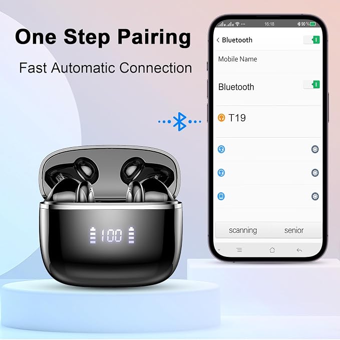 Wireless Earbud, Bluetooth Headphones 5.3 Built in 4 ENC Mic, Hi-Fi Stereo Bass Wireless Earphones, 40H Bluetooth Earbud in-Ear Dual LED Display, USB-C, IP7 Waterproof Sports Ear Buds, for Android iOS