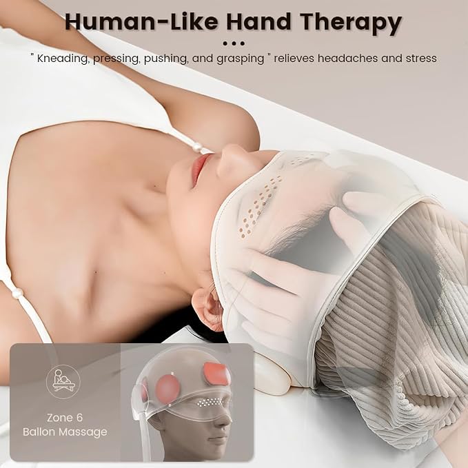 Electric Head and Eye Massager with Heat, Rechargeable 6-Zone Scalp Massager, 4 Modes & 3 Warmth Settings, Ideal for Stress Relief and Home Relaxation