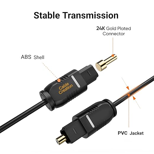 CableCreation Optical Digital Audio Cable 6FT, Slim Fiber Optic Toslink Gold Plated Optical S/PDIF Cord for Home Theater, Sound Bar, TV, PS4, Xbox, VD/CD Player, Game Console& More, Black/OD:2.2mm