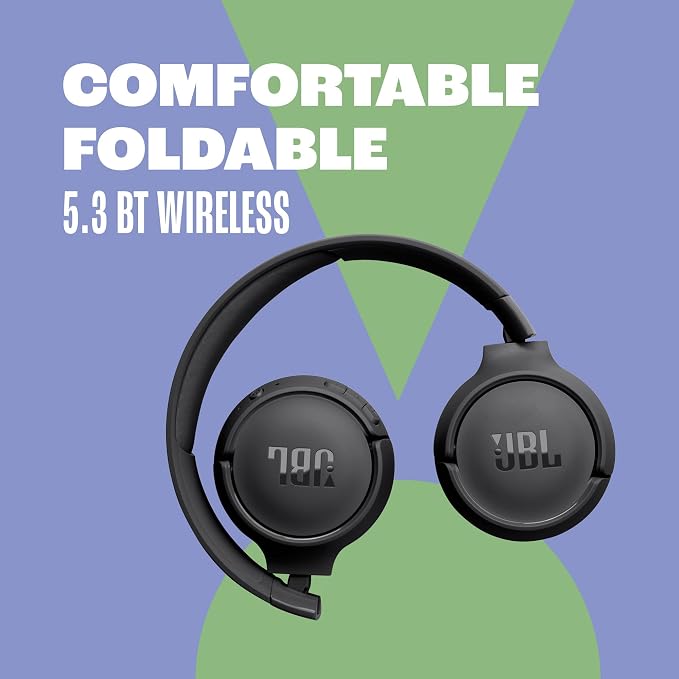 JBL Tune 520BT - Wireless On-Ear Headphones, Up to 57H Battery Life and Speed Charge, Lightweight, Comfortable and Foldable Design, Hands-Free Calls with Voice Aware (White)