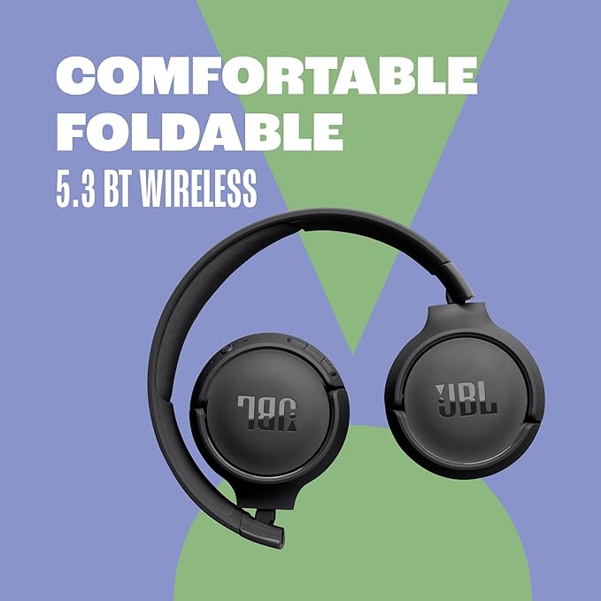 JBL Tune 520BT - Wireless On-Ear Headphones, Up to 57H Battery Life and Speed Charge, Lightweight, Comfortable and Foldable Design, Hands-Free Calls with Voice Aware (Black)