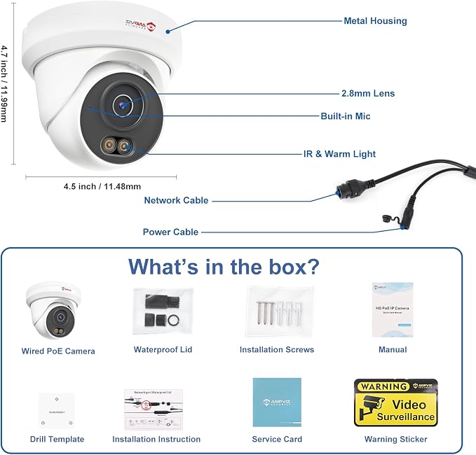 Anpviz 4K 8MP PoE Camera, Full Metal Turret Security IP Camera Outdoor Wired, AI Human Vehicle Detection, 100FT Smart Dual Light Color Night Vision, Built-in Mic, NDAA, IPC-D3B83W-S (U Series)
