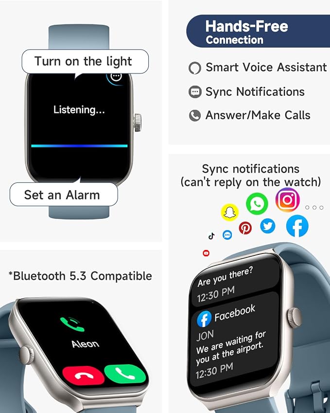 TOOBUR Smart Watch for Men Women Alexa Built-in, 1.95" Fitness Tracker with Answer/Make Calls, IP68 Waterproof/Heart Rate/Sleep Tracker/100 Sports, Fitness Watch Compatible iOS Android