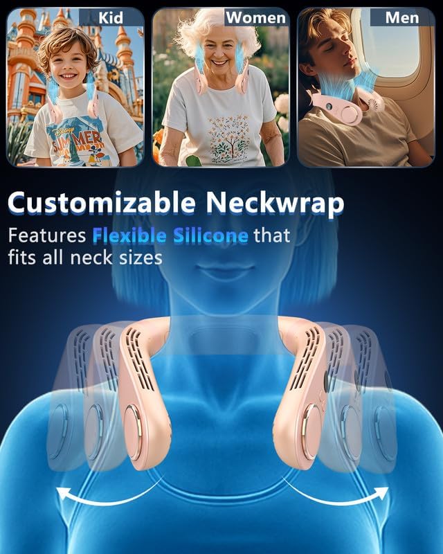 Neck Ac Air Conditioner,Portable Ice Frozen Neck Cooler with Cold Plate,Long Lasting No Blades Soundless Headset Cooling Fan Neck,Cordless Chargable Best Coldest Neckband Fans for Adult Kid Child Pink