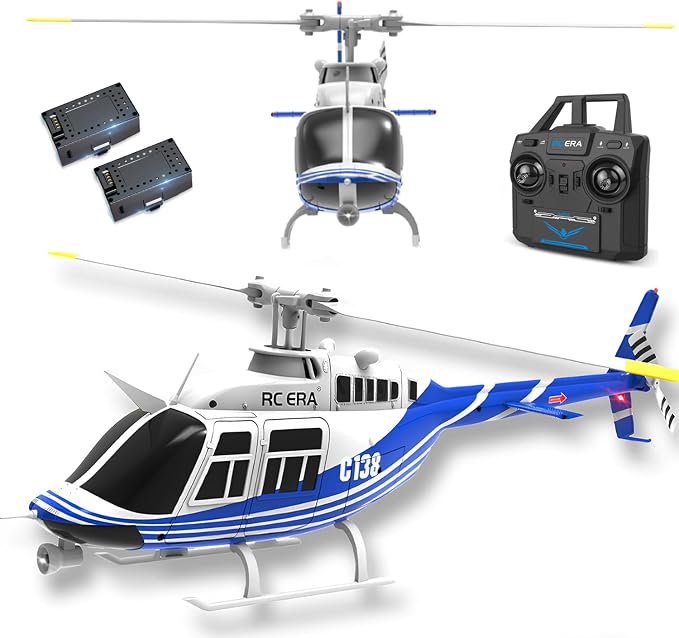 C138 206 Remote Controlled Helicopter Aircraft Plane Drone RC Heli Single Rotor No Ailerons 6CH 6-Axis Gyroscope Altitude Hovering W/Optical Flow Localization 2Battery for Adults Beginners (Blue ）