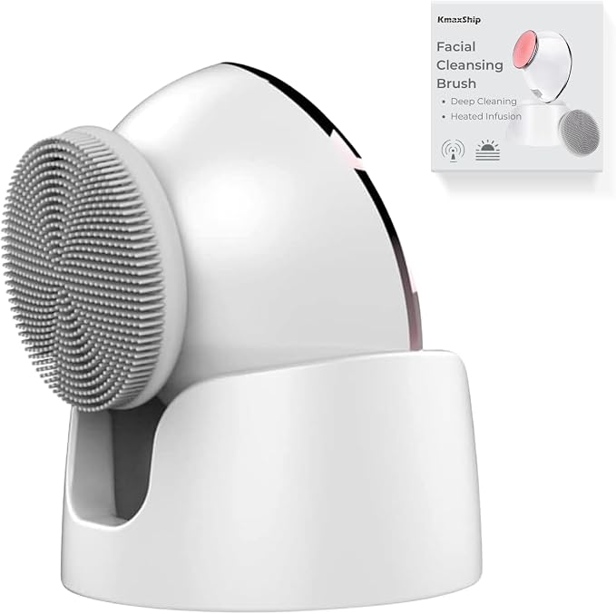 Face Scrubber, Exfoliate Face Brush, 2 in 1 Electric Vibration & Heated Face Scrubber for Cleansing & Massage, Suitable for Sensitive & Acne-Prone Skin, 5 Speed for Deep Facial Cleansing