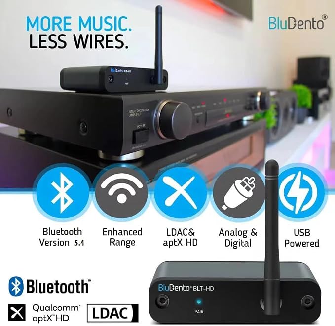 BLT-HD LDAC/aptX HD Bluetooth 5.4 Hi-Fi Receiver with TI DAC, Long-Range, RCA Stereo, Optical (Toslink) & Coaxial S/PDIF Outputs