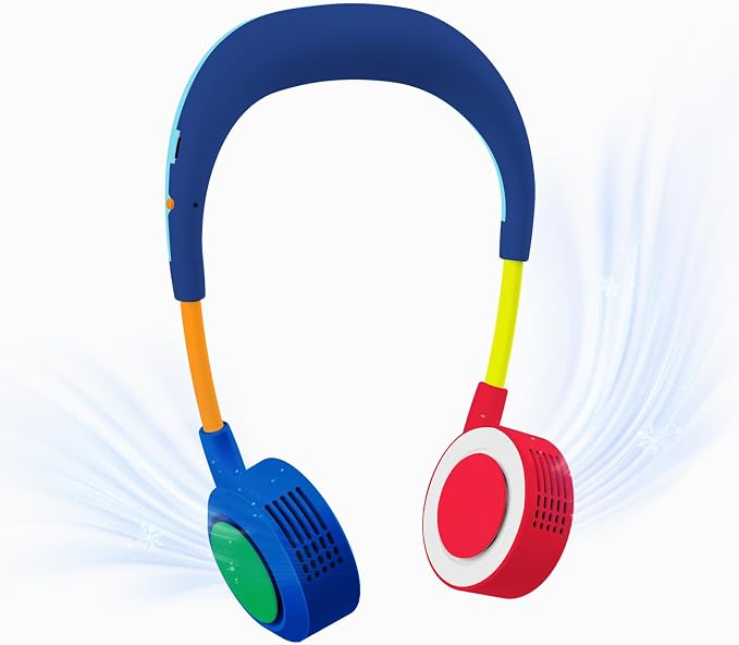 Portable Neck Fan - Hands Free Personal Face Fan, 5 Speeds Rechargeable Wearable Cooling Fan, Flexible Foldable Small Thin Quiet Neck Cooler for Travel, Work, Hot Flashes (Dark Blue Red)