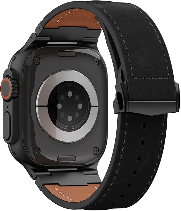 Vintage Genuine Leather Band for Apple Watch Ultra 49mm (2026 Upgrade), Rugged Replacement Strap Compatible with iWatch 46mm 45mm 44mm - for Men Women, Fit Ultra3/2/1, SE 3/2/1, Series11 10/9/8/7/6/5/4