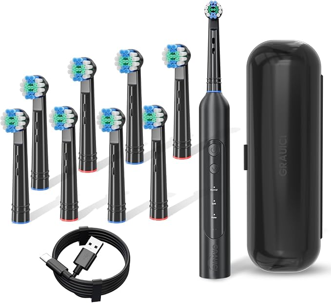 Deep Clean Rechargeable Electric Powered Toothbrush, Rechargeable Electric Toothbrush with 8 Brush Heads,Pressure Sensor to Protect Gums