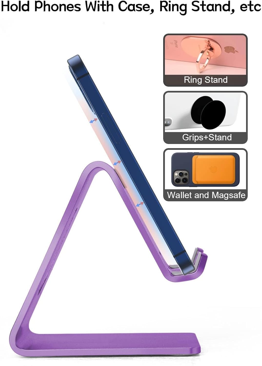 Cell Phone Stand, Phone Holder for Desk, Aluminum Desktop Phone Dock for iPhone 15 14 13 12 pro 11 X Xs max 8 7 6 6s Plus SE Samsung All Smart Phones,Purple