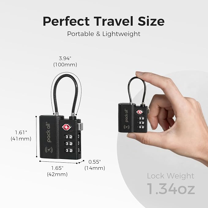 pack all Anti-Lost Tracking Luggage Lock, Smart TSA Approved Cable Lock with 3-Digit Combination, Built-in Tracker, Compatible with Apple Find My (Black, 2-Pack)