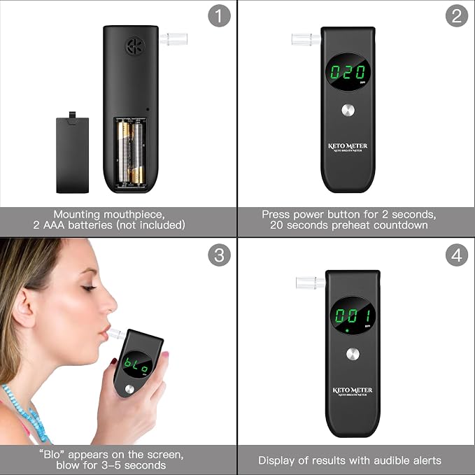 Ketone Meter & Breath Analyzer Professional Ketone Breath Testing & Monitoring - Portable Breath Ketosis Meter Digital Ketosis Breath Tester for Testing ketosis with 10 Mouthpieces