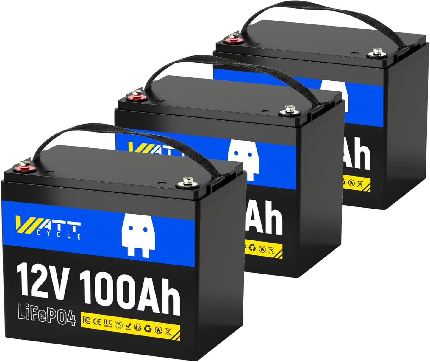 12V 100Ah LiFePO4 Lithium Battery 3 Pack - BCI Group 24, 15000 Cycles, Built-in 100A BMS, Low-Temperature Protection - Ideal for RVs, Golf Cart, Home Energy Storage, Marine (3 Pack)