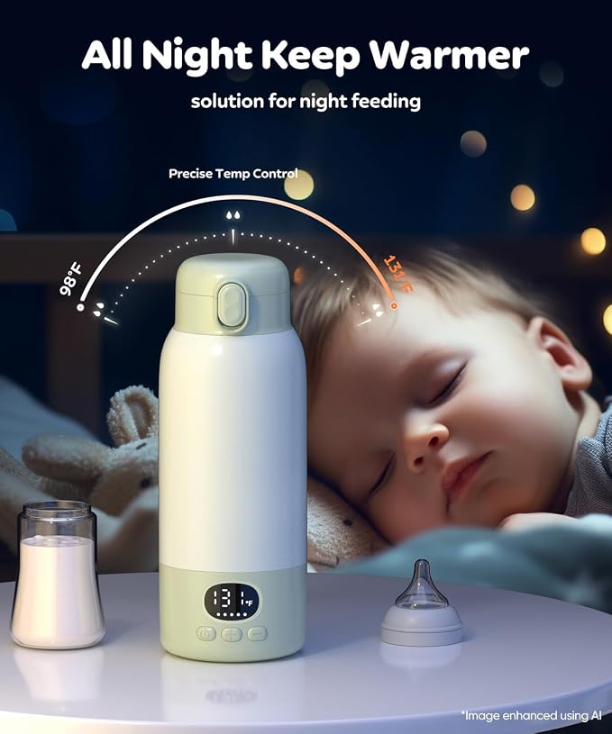 SORUTO Portable Bottle Warmer for Travel, 45W Fast Charging Milk Warmer with 17oz Large Capacity, Fast Heating Breast Milk Warmer, Long Battery Life, Precise Temp Control for Car, Outdoor