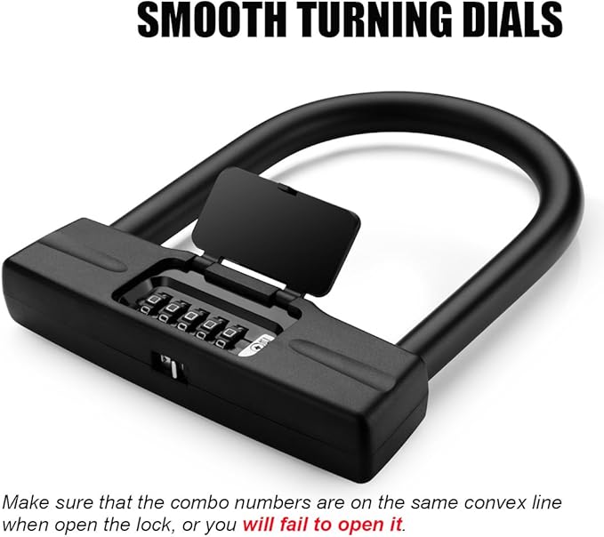 USHAKE Bicycles U Lock, Heavy Duty Bike Scooter Motorcycles Combination Lock Gate Lock for Anti Theft (Black 14mm chackle)