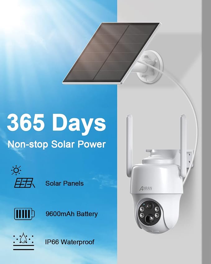 ANRAN 4G LTE Cellular Solar Security Camera Wireless Outdoor, No WiFi Solar Powered Camera, 360° Live View, 2K Color Night Vision, 2 Way Talk, Built in SIM Card & 32GB SD Card