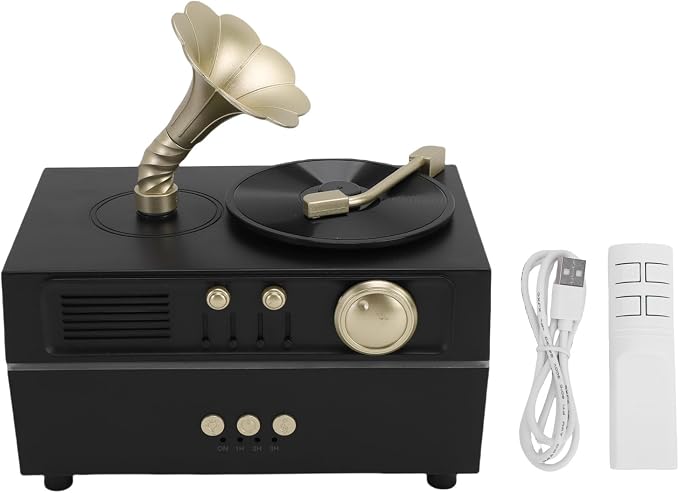 Retro Aromatherapy Humidifier, Unique USB Bluetooth Gramophone Style Vintage Oil Diffuser Cool Mist Machine for Home Relaxation and Bedroom Decor