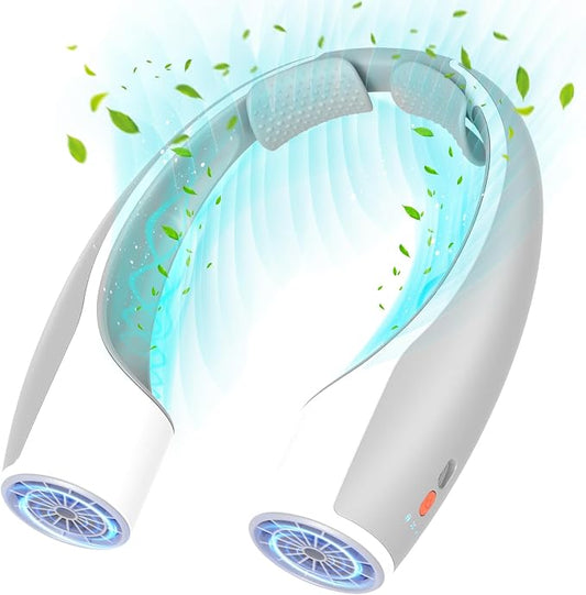Rohent Portable Neck Fan Personal: High Velocity 4 Speeds Rechargeable Fan Cooling Airflow - Long Battery Life Lightweight Wearable Fan for Women Men - Grey