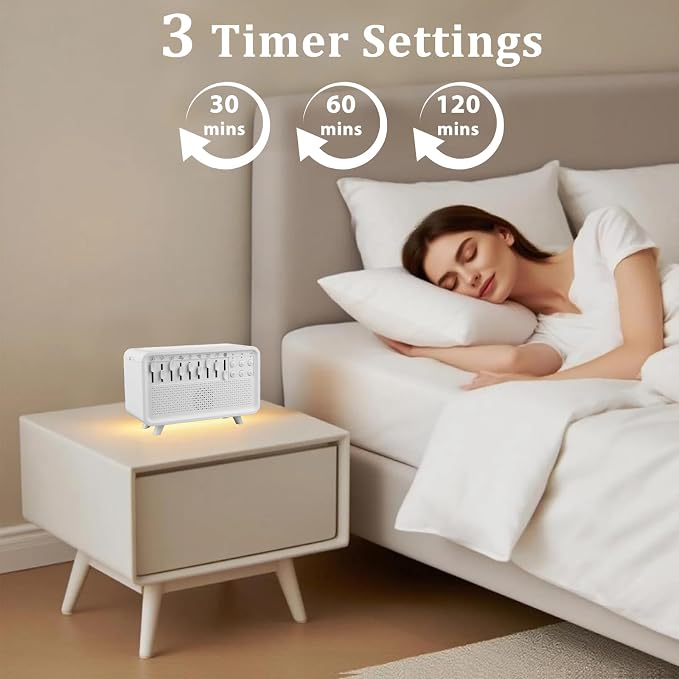 White Noise Sleep Sound Machine with 8 Nature Sounds, 3-Color Night Light, BT Speaker, 150ML Flame Aromatherapy Diffuser, 30/60/120 Min Sleep Timer, for Adults, Kids & Babies