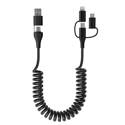 Coiled Multi Charging Cable - USB C Lightning Micro USB Cable 5 in 1 for Apple Carplay & Android Auto [MFi & PD60W & Data Sync] Coiled USB C Cable for iPhone 17 16 15 14 13 12 X Android Samsung Laptop