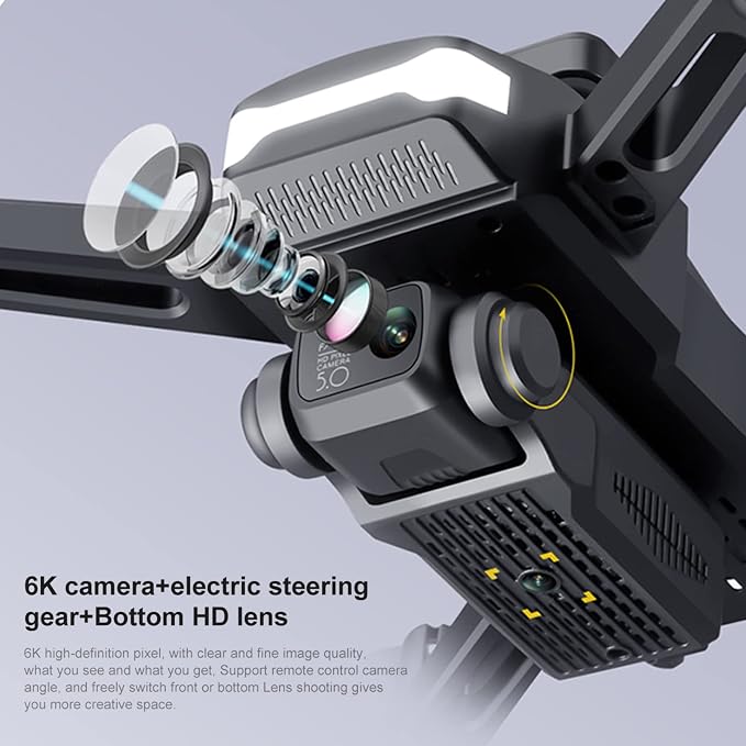 Drones with Camera for Adults 6K Foldable Headless Drone with Obstacle Avoidance Function Optical Flow Positioning Gesture Photography with Storage Bag 2 Battery