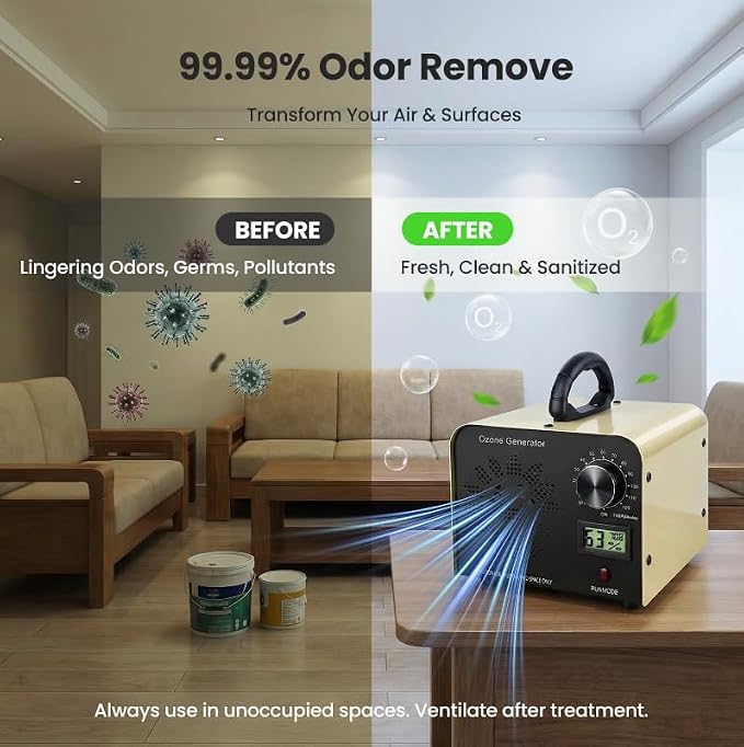 Ozone Generator 90,000mg/h with Temp/Humidity Display, High Capacity Output Portable Ozone Machine Odor Removal, Ozone Air Purifier for Rooms, Smoke, Cars and Pets, Ozone Machine up to 4000sq.ft
