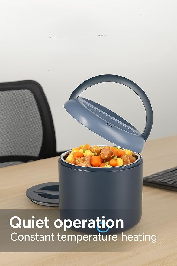 Vingud Electric Lunch Box for Adults, 1.2L/41oz, 100W Fast Heated Lunch Box, 12V/24V/110V Portable Food Heater for Car/Office Work with 304 Stainless Steel Container, Blue Gray