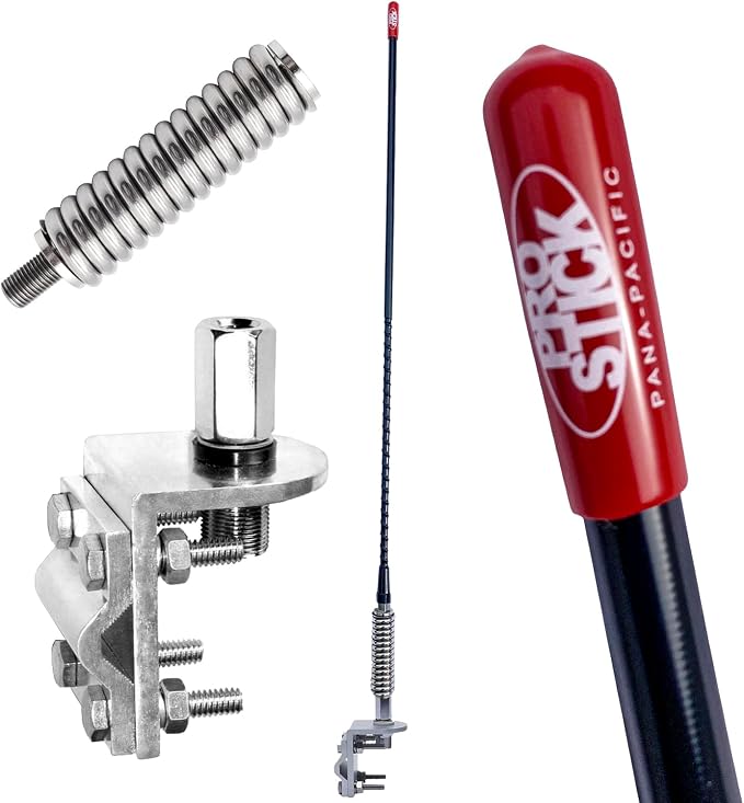 Prostick Fiberglass CB Antenna with Single Groove Mirror Mount & Stainless Steel Spring - 1000 Watt Durable Radio Antenna, Studs, Heavy Duty Springs – 2 Foot Antenna in Black Color