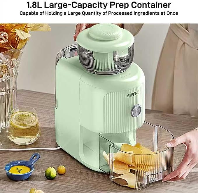 SIFENE Electric Cheese Grater & Vegetable Slicer, 5.6" Ultra-Wide Feed Chute Food Processor for No Pre-Cutting, 4 Stainless Steel Blades for Slicing & Shredding, 1.8L Capacity, Green