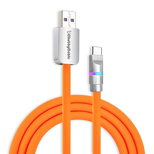 chubbycable Neon Chubby - Fast Charge Cable with Smart Light RGB Color Gradual Light Up 100W Charging Cord LED USB C Cable Compatible with iPhone 17-15 Series, Orange, USB-A to Type-C, 13.1 FT