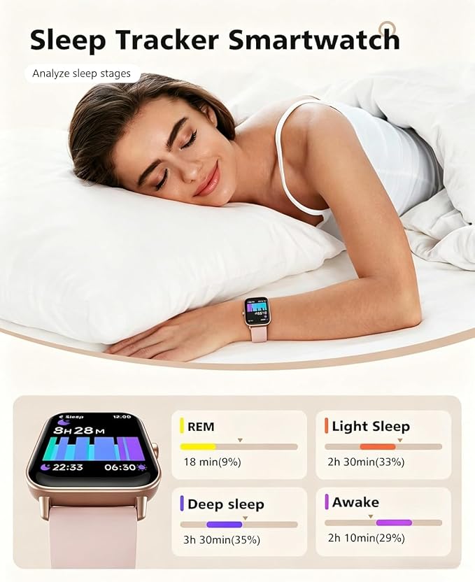 Quican Smart Watches for Women, Compatible for iPhone & Android | Fitness Tracker Watch with Alexa & Calling, Heart Rate Sleep Monitor, Waterproof, Gifts for Women,1.8 Inches Light Pink