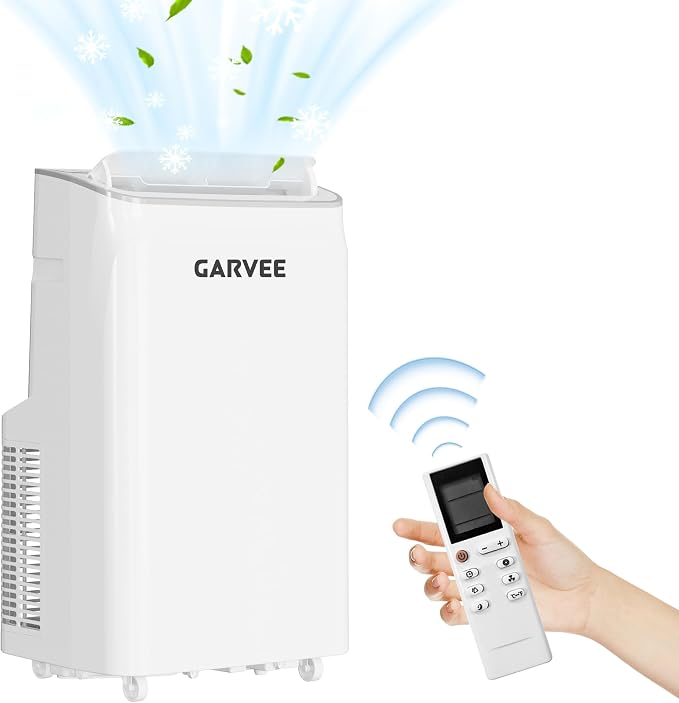 12000 BTU Portable Air Conditioner with White Body and Black Top Cover, Cooling, Dehumidifying & Fan Functions, Perfect for Large Rooms, Quiet Operation, 24-Hour Timer & Energy Saving
