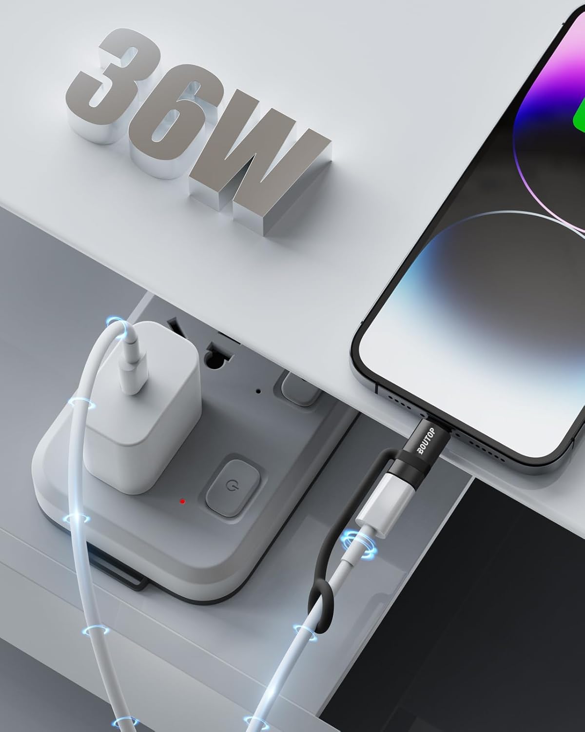 [MFi Certified] 36W USB C to Lightning Cable Adapter, Support Data Sync/PD Fast Charging Compatible with iPhone iPad AirPods, with Anti-Lost Holder - Black 2 Pack