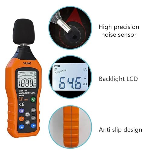 VLIKE Noise Sound Level Meter, Digital Decibel Meter with LCD, Audio Measurement 30 dB to 130 dB, DB Meter with A and C Frequency Weighting for Sound Level Testing