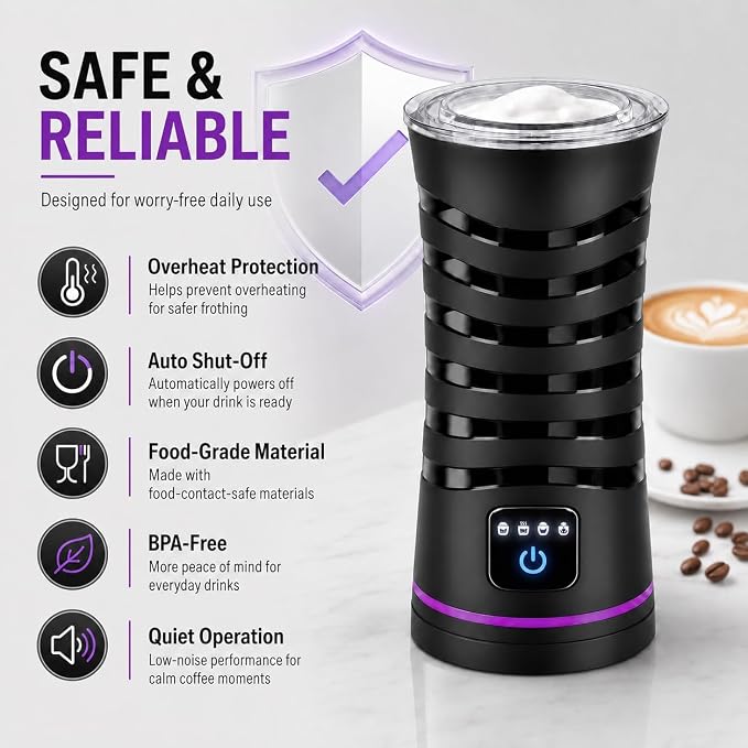 Milk Frother and Steamer, Large Capacity 4-in-1 Electric Milk Frother with Touchscreen, Hot & Cold Foam Maker, Milk Warmer and Hot Chocolate Maker for Latte, Cappuccino, Macchiato,Black