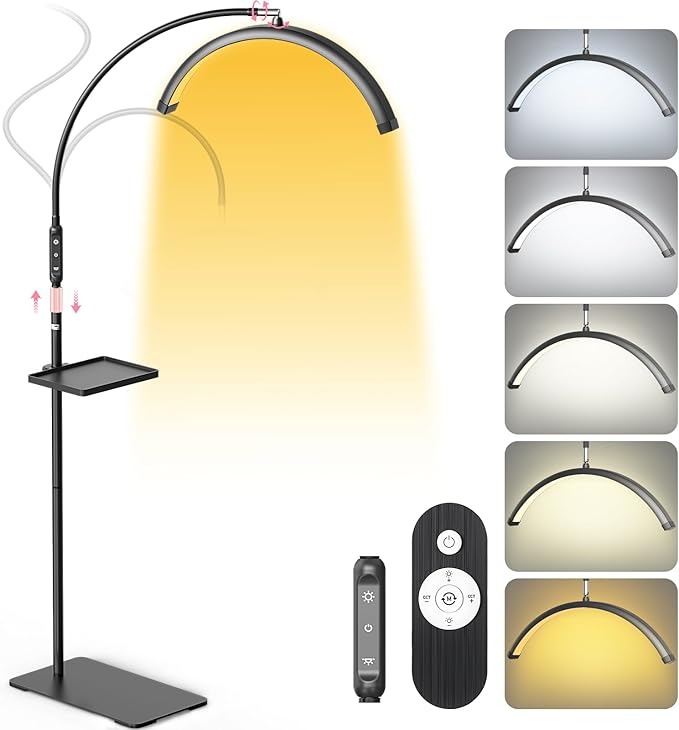 LIONVISON Half Moon Lash Light: 6500K LED Lamp Ring Light with Tray - 360° Flexible Gooseneck Durable Metal Stand - Salon Use for Lash Artists Eyelash Extensions (23In Black)
