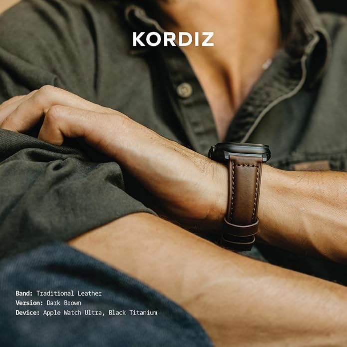 KORDIZ Traditional Leather Band for Apple Watch ULTRA 3, ULTRA 2/1 & Series 11, 10, 9, 8, 7-1, SE3, SE2, SE - Genuine Full Grain Leather Wristband - Men Women Replacement Band for iWatch Apple Watch [ 49mm 46mm 45mm 44mm ]