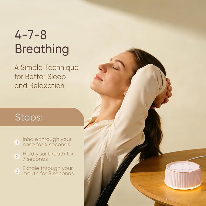 Noise Machine, White Noise Sound Machine for Baby & Adults, 26 Soothing Sounds, 8 Night Light Colors, Tap Control, 6 Timer Settings, Auto-Off & Memory, 4-7-8 Breathing (Blue, Standar)