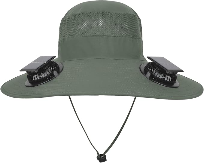 Solar Fan Hat 2 Fans, Outdoor Wide Brim Fishing Hat with Fan, Solar Cooling Bucket Fisherman Hats, Quick Dry Sun Cap with Fan